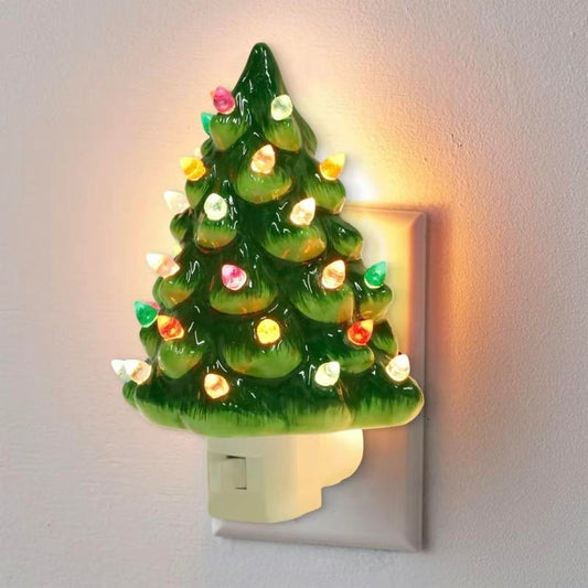 Christmas Ceramic Tree Night Light, Decorative Retro Christmas Tree Nightlight with Lamp, Multicolor Bulbs with On/Off Switch for Kitchen Bathroom Bedroom Decor, Christmas Gifts