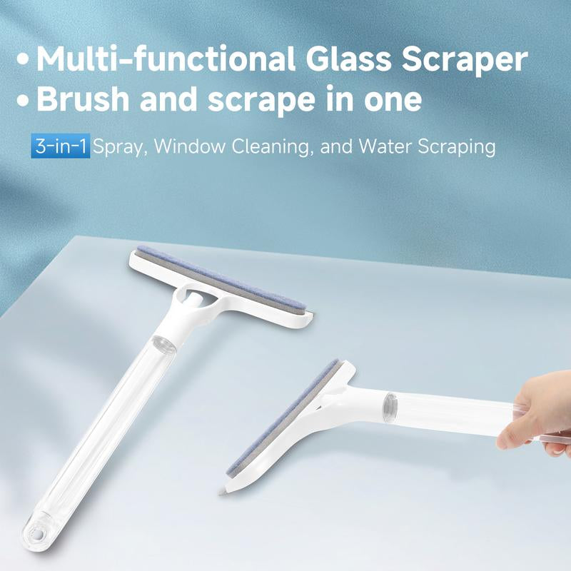 3 in 1 Window Cleaning Scraper, Squeegee and Scrubber with Spray, Multifunctional Household Cleaning Tool, Car Windshield Cleaner, Lightweight Silicone Microfiber Wipe, Mirror Cleaner