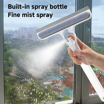 3 in 1 Window Cleaning Scraper, Squeegee and Scrubber with Spray, Multifunctional Household Cleaning Tool, Car Windshield Cleaner, Lightweight Silicone Microfiber Wipe, Mirror Cleaner